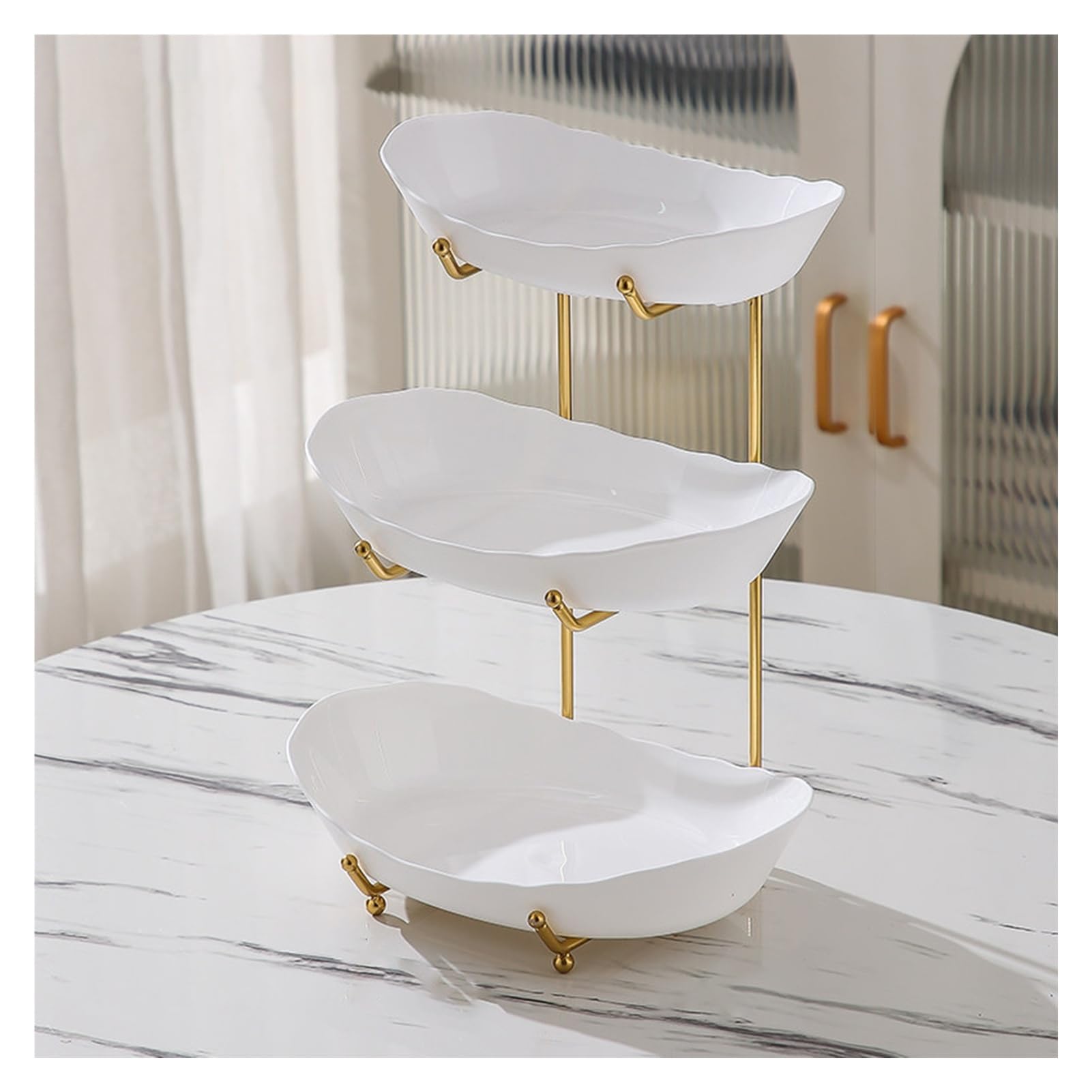 Xcsdew Color4 Golden Wrought Iron Fruit Rack,Floor-Standing Three-Tiered Shelf,Detachable Acrylic Tray,Perfect For Family Gatherings(,12X16.5x33cm)