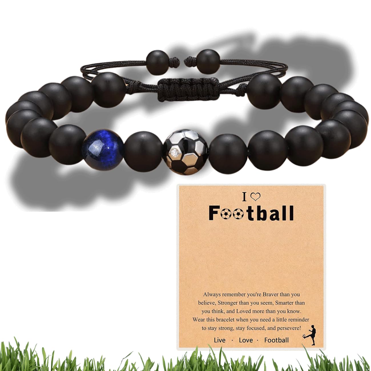 Football Bracelet for Boys, Soccer Fans Bracelet Gifts with Inspiring Card for Friends Teens Son Grandson Nephew Brother Men Girls on Birthday Graduation Back to School Anniversary