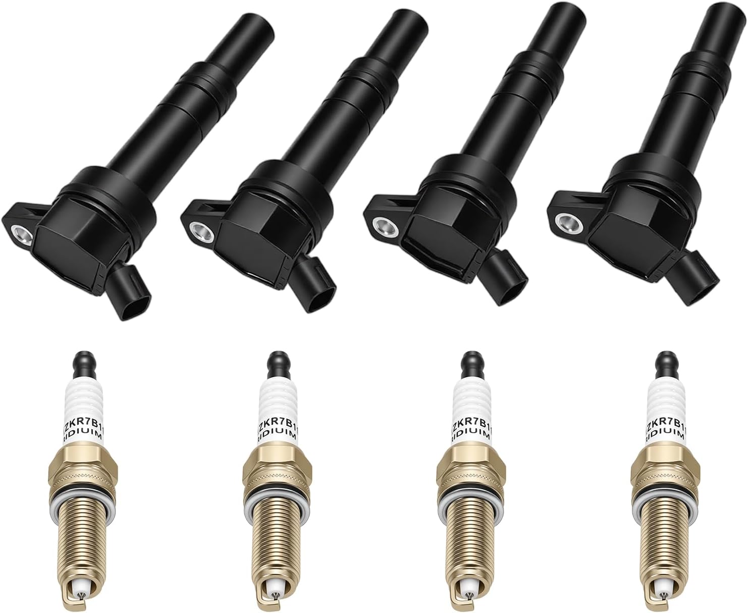 Ignition Coil Pack & Spark Plugs Kit Compatible with 2014-2016 Kia Forte/Forte Koup, 2014-2018 Forte5, 2012-2019 Soul 2.0L L4, 2011-2020 Elantra, 2014-2021 Tucson 2.0L L4 OEM 27300-2E000, 18846-11070
