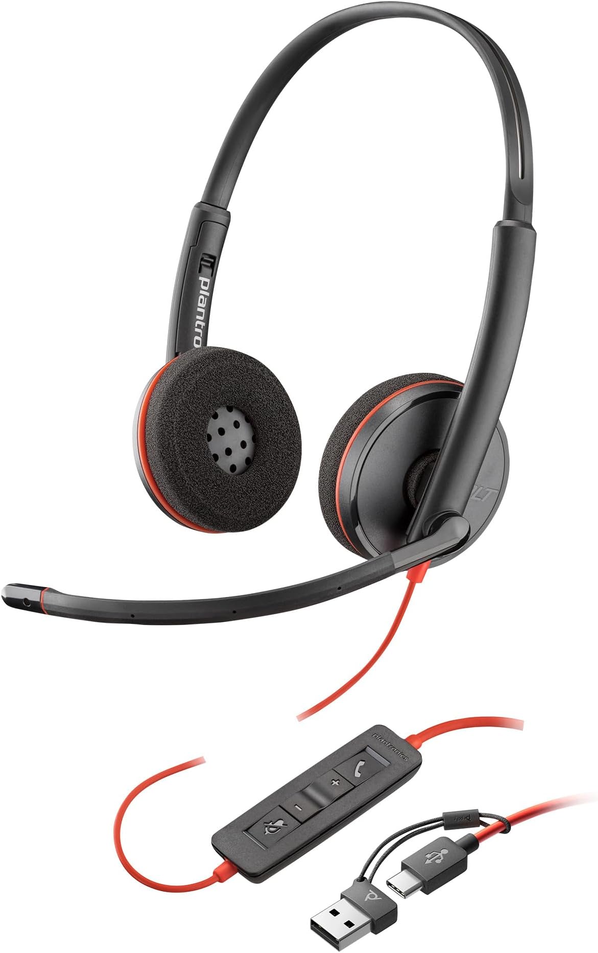 – HP Poly Blackwire 3220 Wired Headset - Hi-Fi Stereo Sound - Noise-Canceling Mic - Connect to PC via Corded USB-C & Tethered USB-A Adapter - Over-Ear Design - Works With Top Virtual Meeting Platforms