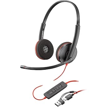 Poly Blackwire 3220 Corded USB-C Headset, Noise Cancelling Microphone, Stereo Design, Connects to PC/Mac via USB-C or USB-A, 