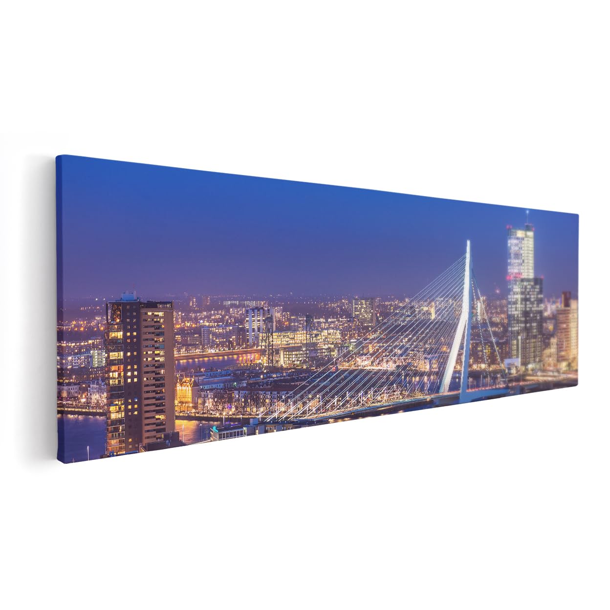 Artaza Cuadros Decoración Salón Modernos Skyline Rotterdam - 90x30 cm - Cuadros Decorativos Ciudad - Decoración Pared Puente - Lienzo Nocturno