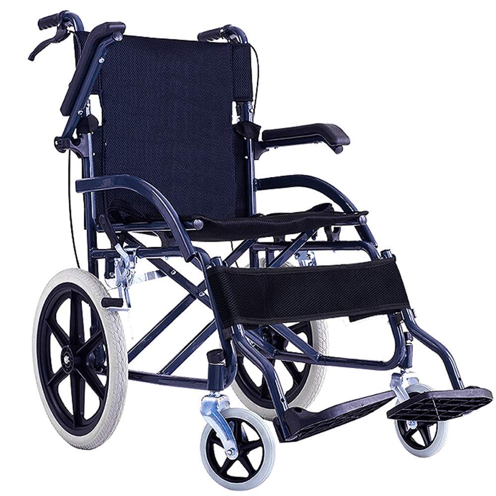 Medizinischer Erwachsener Medizinischer Bedarf Fahrlicht Rollstuhl, Alter Behinderter Rollstuhl Tragbarer Kleiner Rollstuhl Reisewagen, Blau, Eins