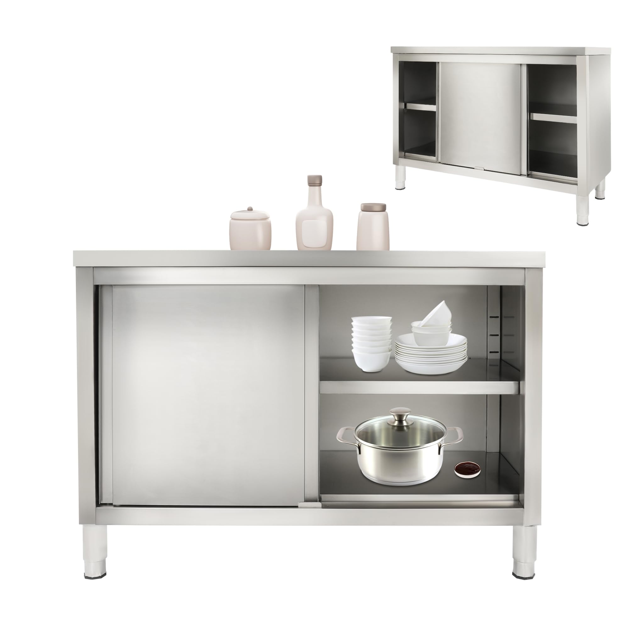 Armadio da cucina in acciaio inox, 120 x 50 x 86 cm, tavolo da lavoro in acciaio inox, tavolo da lavoro per cucina, ristorante, altezza regolabile