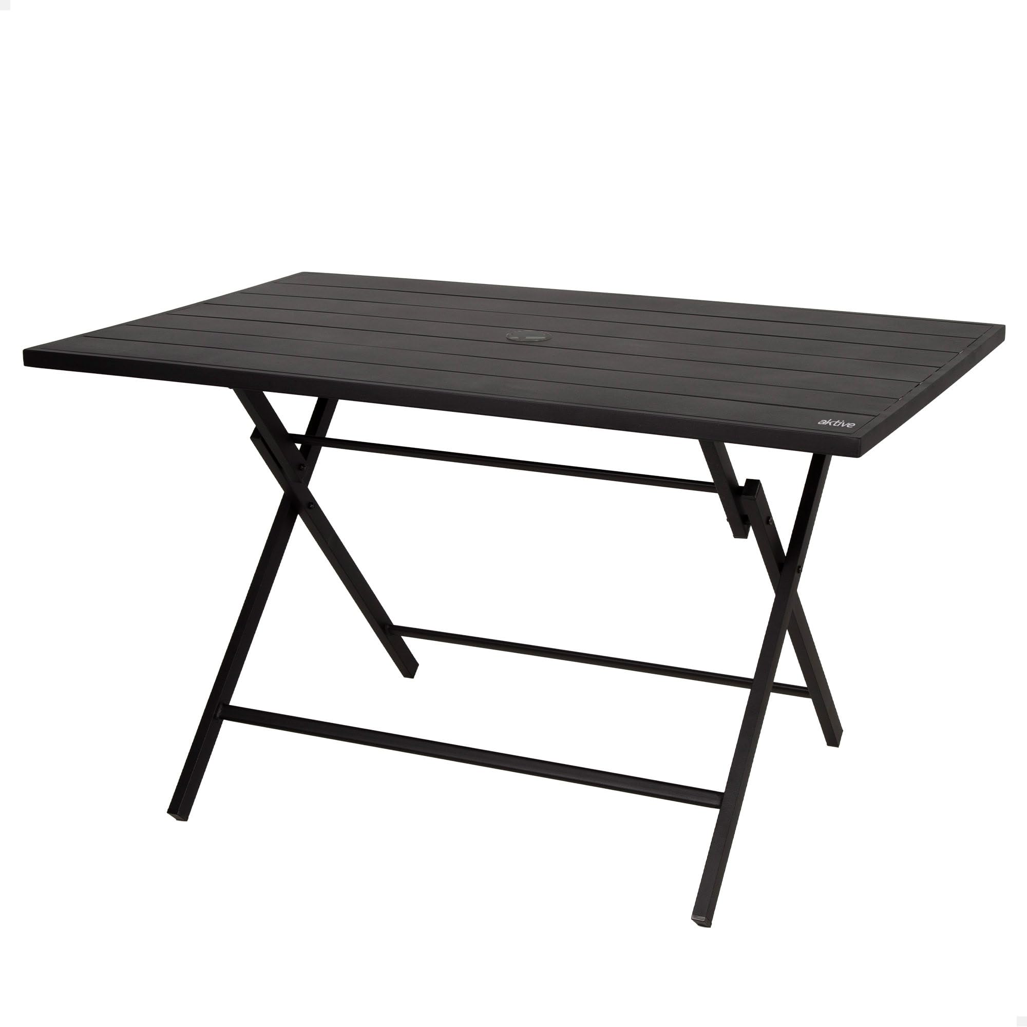 AKTIVE Mesa Plegable jardín 120x75x70 cm, Acero Negro Resistente, Agujero para sombrilla (no incluida), Apta para 4 Personas, Máx 30 kg, Optima para Exterior e Interior, Jardines y terrazas (61148)