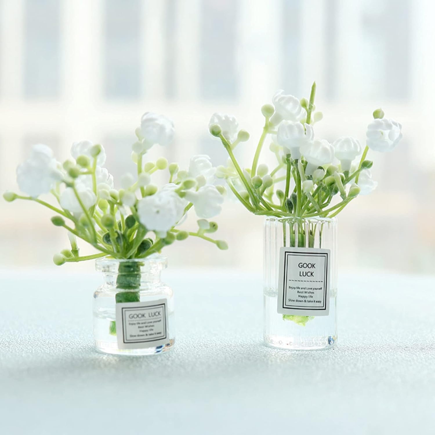 2 Mini-Blumenvasen Mit Weißem Jasmin – Echt Aussehend, Handgemacht Für Puppenhäuser, Feengärten & Deko