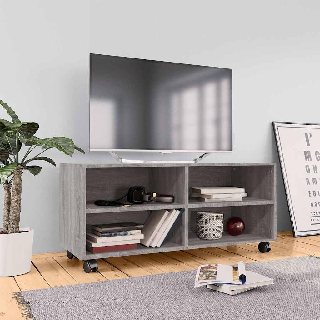 Mueble de TV con Ruedas Madera contrachapada Gris 90x35x35 cm,16.48kg-815259