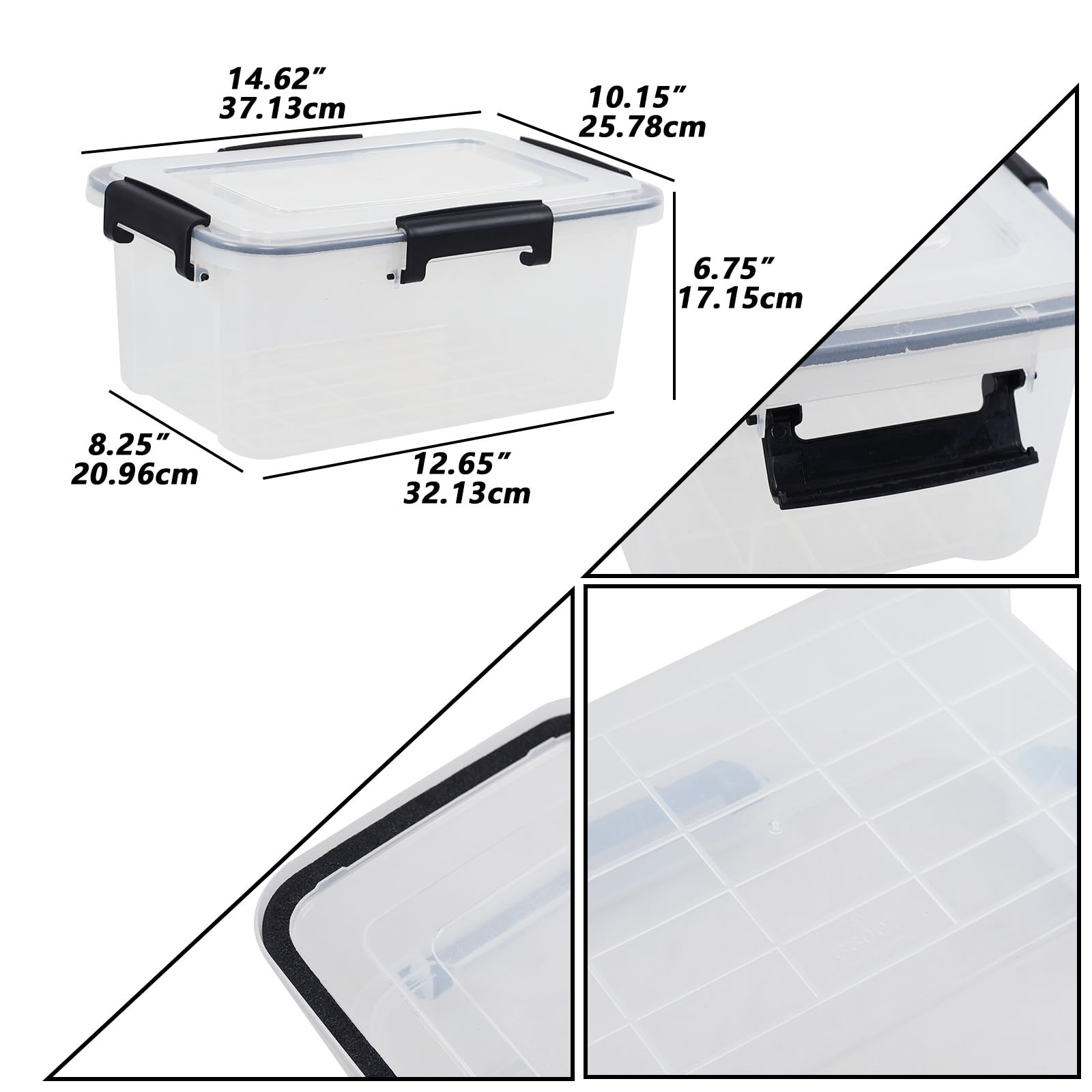 Set di 2 contenitori ermetici impilabili con coperchio, 10 l, in plastica, con fibbie a scatto, colore: trasparente