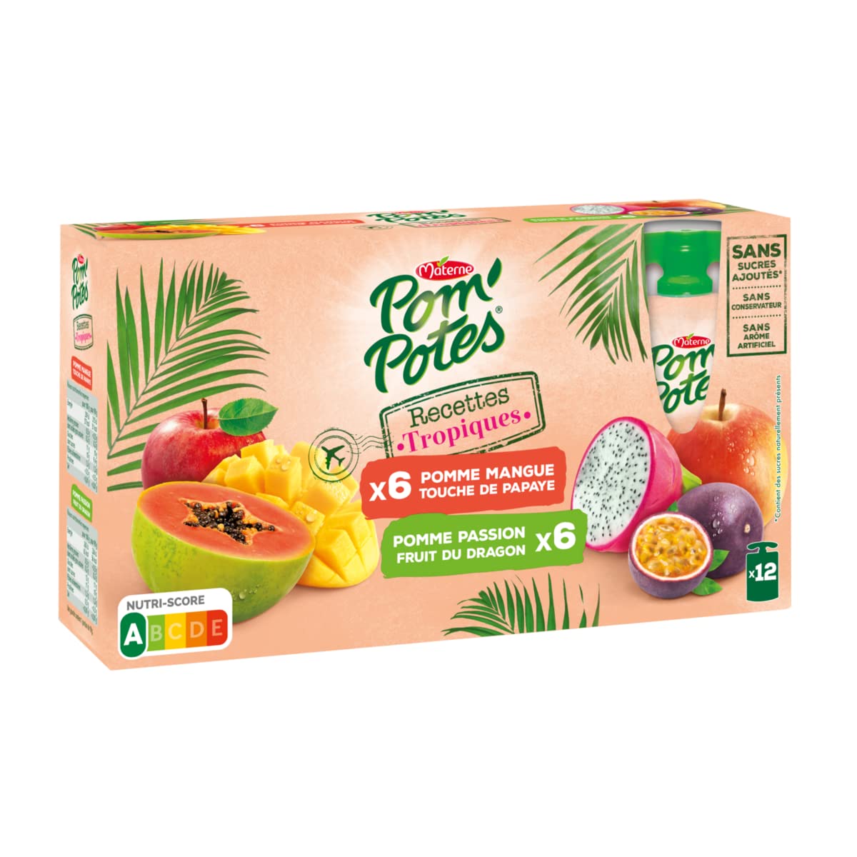 Set mit 6 Stück *** Apfel Dessertflaschen Apfel Mango Passion tropische Rezepte ohne Konservierungsstoffe 12 x 90 g *** im Kartonformat mit 6 Einheiten ***