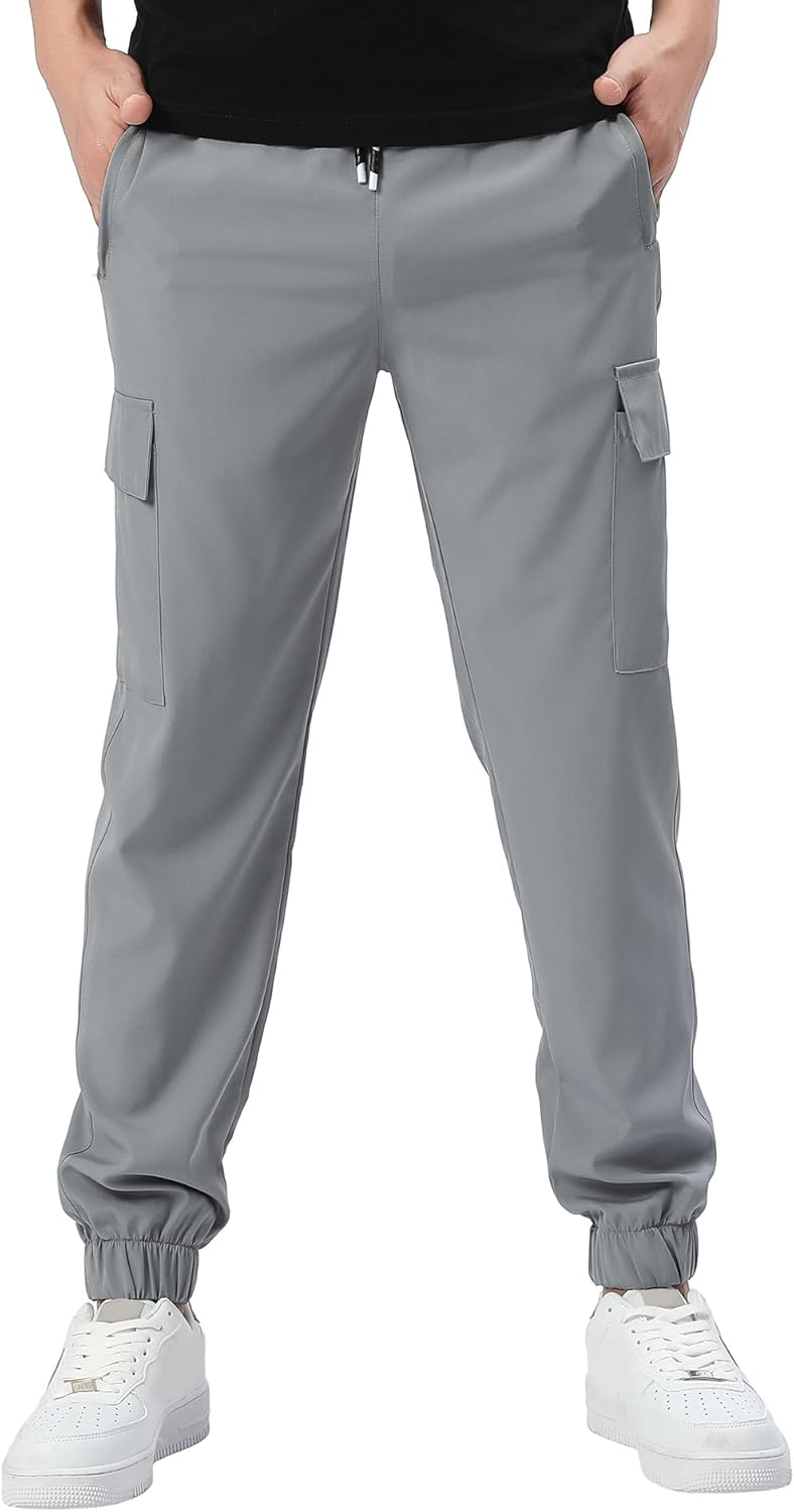 Boys Cargo Joggers Pants Outdoor Youth Quick Dry Hiking Pants Lightweight Athletic Pants with Zipper Pockets