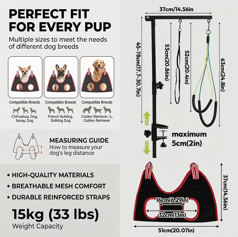 Hundefriseur Tisch mit Klemme, Höhenverstellbare Trimmstein für Hunde, Hunde Frisiertisch mit Zwei Nicht-sitzenden Haunch-Halter,Einzelhebel,45 cm-91 cm