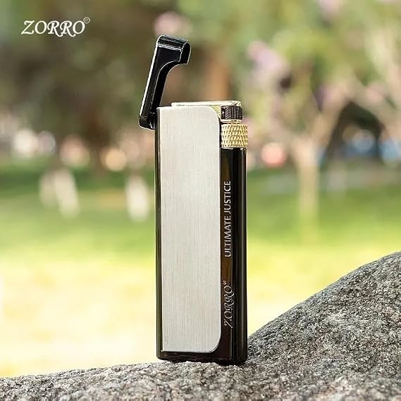 Zorro Slim Butane Gas Lighter, Ultra-Thin Zinc Alloy Body with Side-Slip Ignition and Pure Copper Grinding Wheel Silver