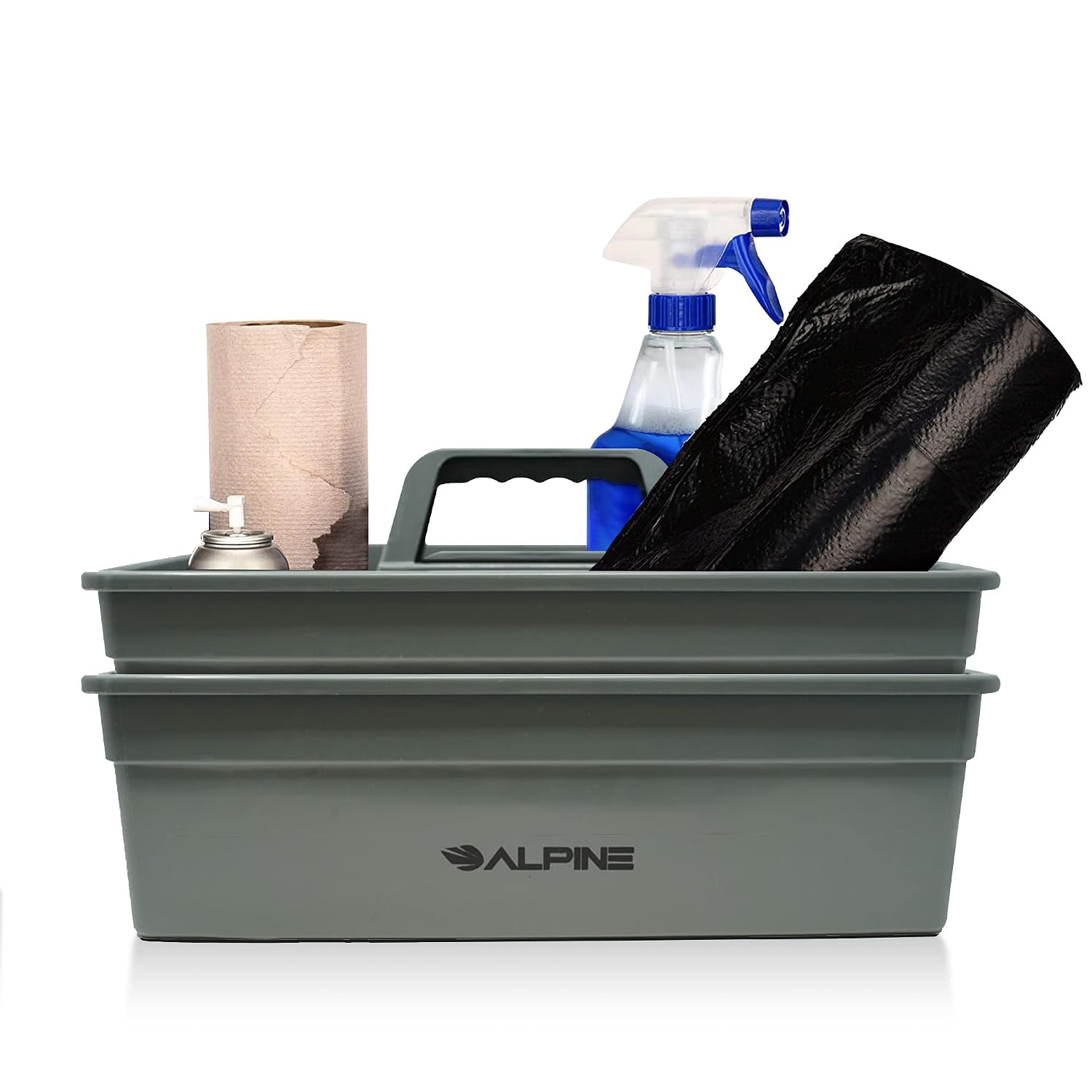 Alpine Industries 3-Compartment Plastic Cleaning Caddy – Commercial Quality Plastic Tool Organizer w/ Handle for Cleaning Bathroom Floors & Windows (Small)