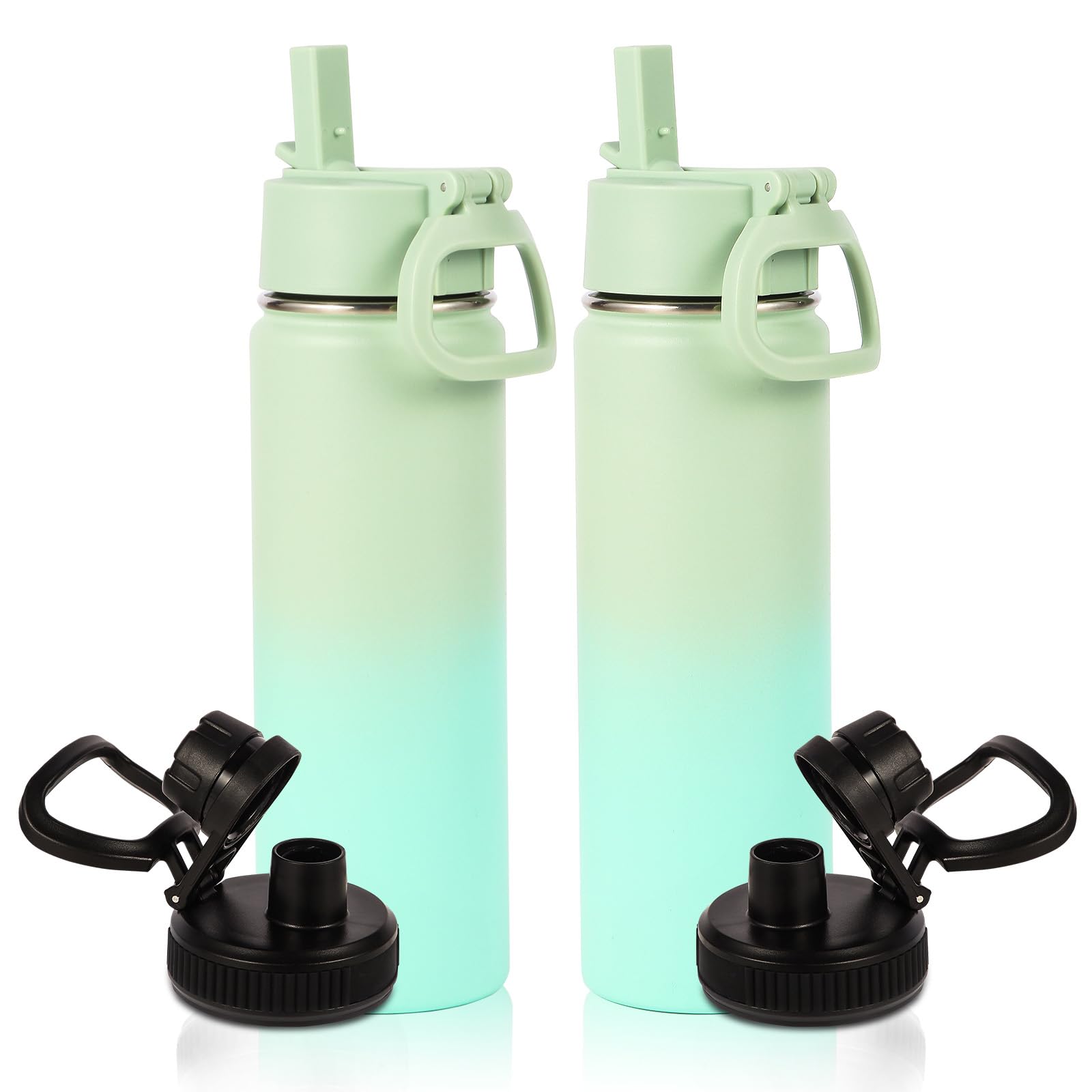 Volhoply 20oz Insulated Stainless Steel Water Bottle With Straw Lid Bulk 2 Pack,Kids Double Wall Vacuum Cups With Handle,Reusable Outdoor Sports Metal