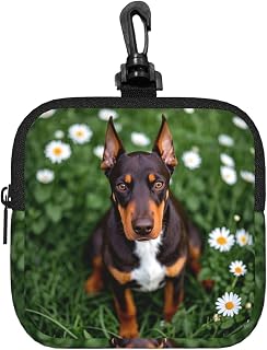 Small Neoprene Pouch, Mini Portable Makeup Bag With Carabiner Keychain Waterproof Travel Coin Purse Storage Bag Cute Pet Doberman Pinscher Clutch Cosmetic Organizer For Women