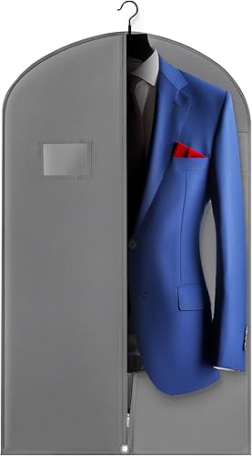 Miniatura 11 de Paquete de 5 bolsas de traje de 40 pulgadas para viajes y almacenamiento, bolsas de ropa para colgar ropa con cremallera y ventana transparente