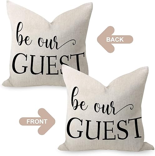 Miniatura 4 de Be Our Guest - Funda de almohada de lino de arpillera de 22 x 22 pulgadas, fundas de cojín cuadradas para decoración de tienda de campaña,