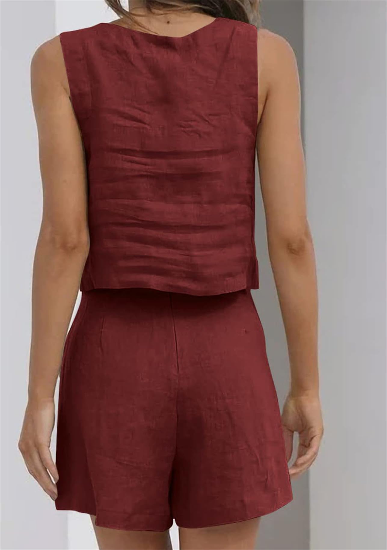 YMING Set di Lino per Le Donne Estate Camicia Senza Maniche Top E Shorts Due Pezzi Outfit Ladies Lounge Wear Matching Sets Vestiti