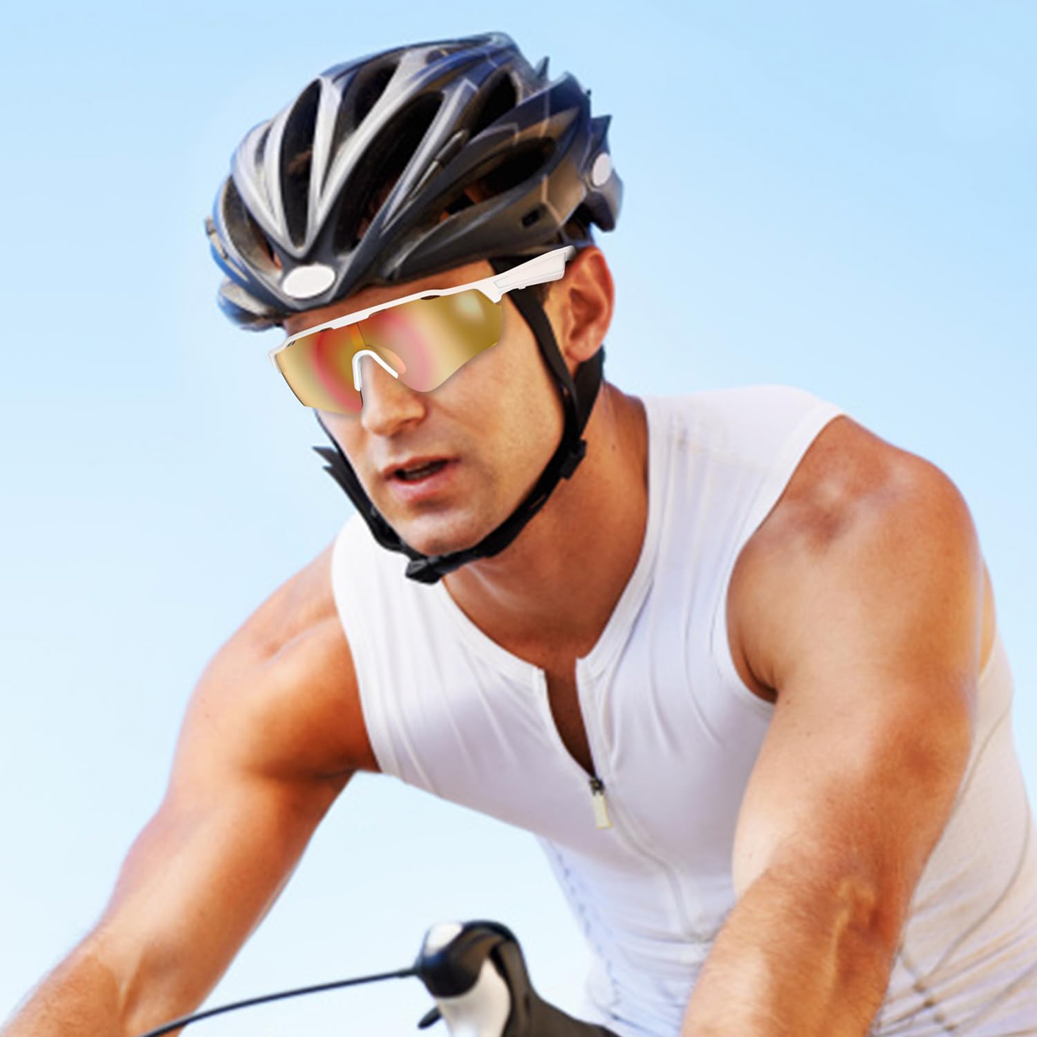 Home Gafas Bluetooth Hombre con Audio Abierto, Altavoz Integrado para Música y Llamadas Manos Libres, Gafas Deportivas UV400 IPX5 para Ciclismo, Running y Uso Diario - Dorado