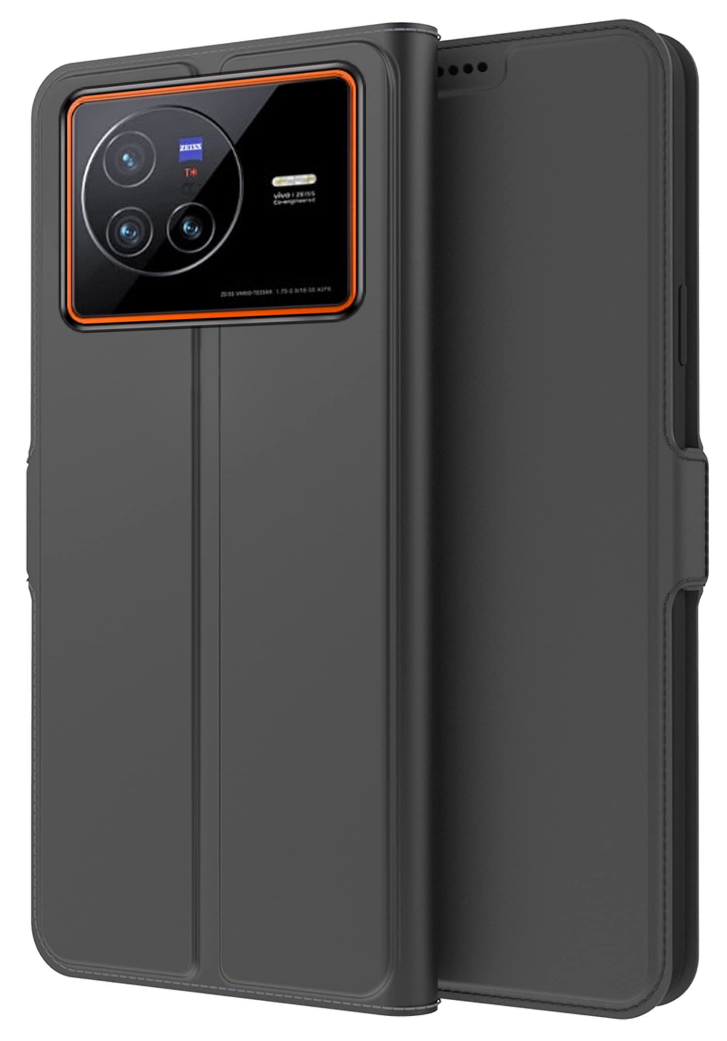 Kapa Noble Slim Magnetic Leather Flip Case Cover for Vivo X80 (5G), Magnetic and Card Holder Stand Leather Flip Wallet Case (Black)