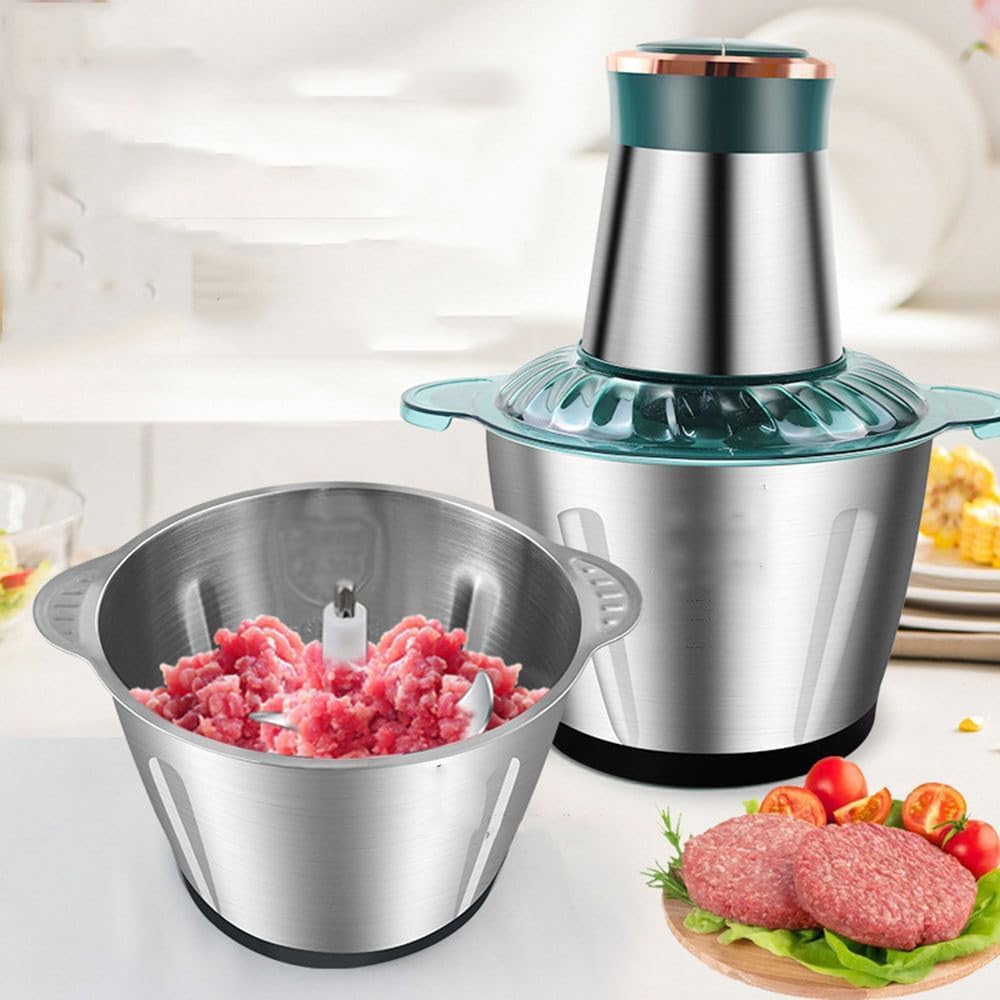 Picadora De Carne Eléctrica De Acero Inoxidable De 3 litros, Procesador De Alimentos Y Picadora De 300 W con 2 Velocidades, Picadora Multifunción para El Hogar para Carne, Verduras Y Frutos