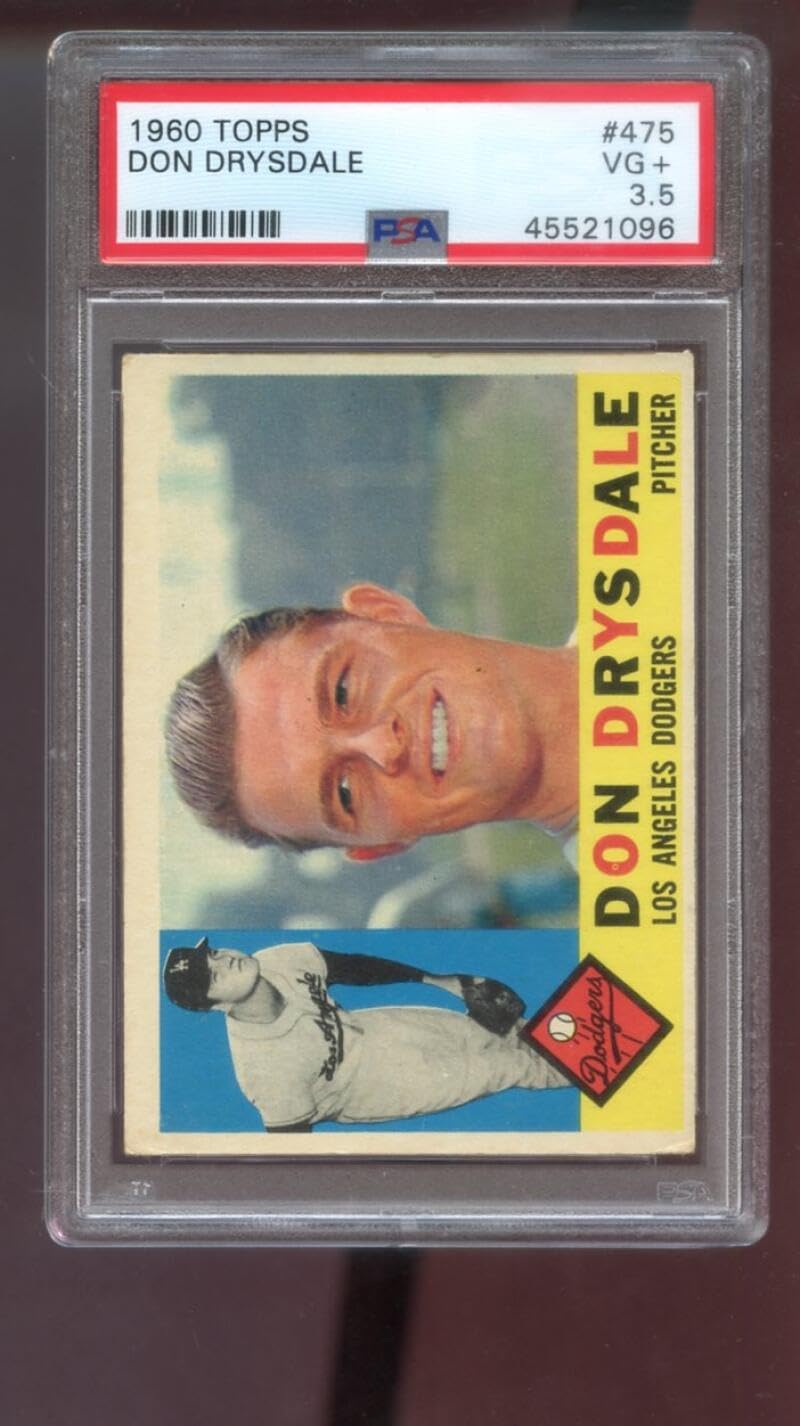 1960 Topps #475 Don Drysdale PSA 3.5 Graded Baseball Card Los Angeles Dodgers
