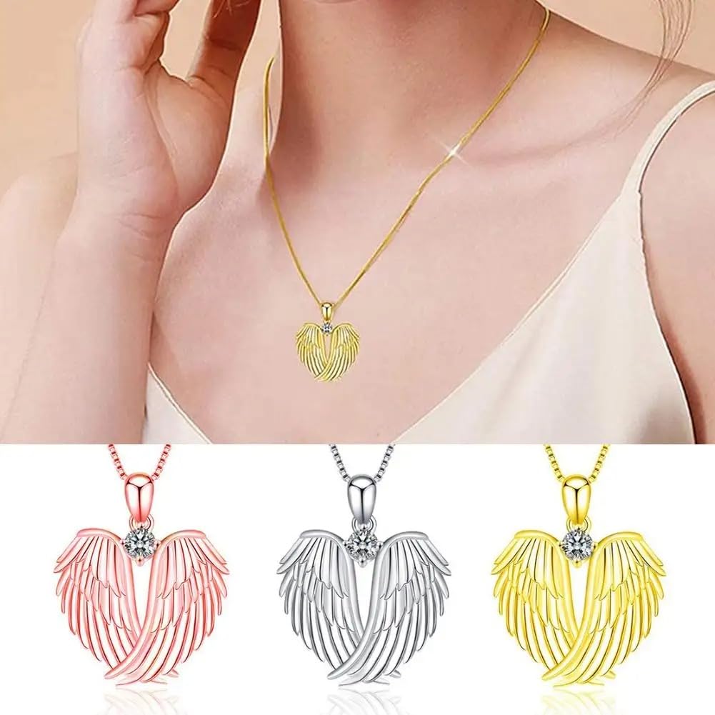 925 Sterling Silver Naszyjnik ze skrzydłami anioła Skrzydła anioła stróża Naszyjnik Naszyjnik z kamieniem urodzeniowym dla kobiet Dziewczyny Biżuteria świąteczna Prezenty - Wisiorek anioła stróża,