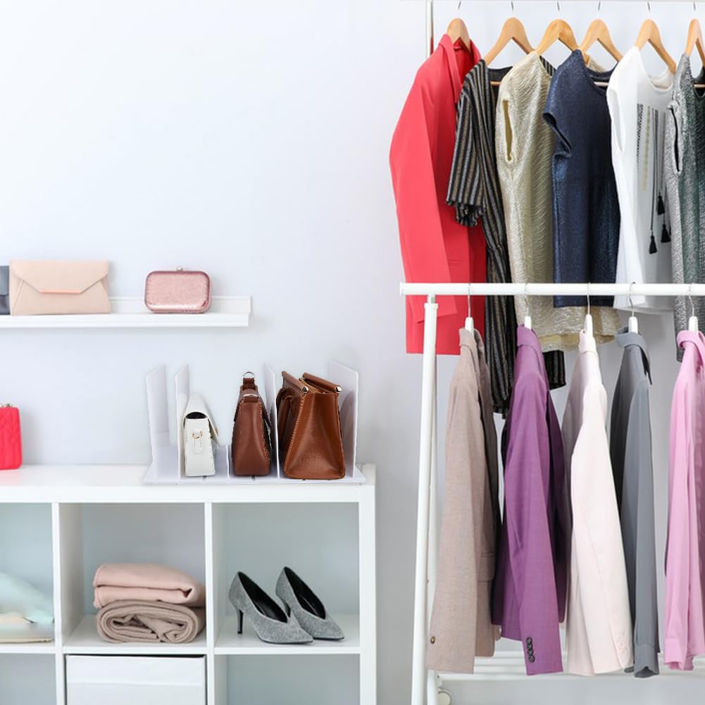 DICOSMETIC Organizador de bolsos ajustable de 4 capas para el armario blanco ajustable separador de estantes 24 x 40,8 x 20,5 cm estante de almacenamiento de bolsos para armarios organizador de bolsos