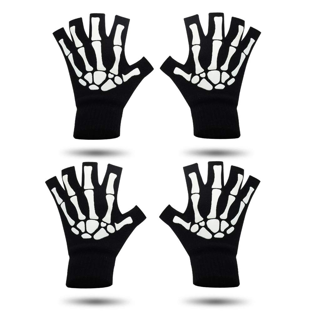 CROSSFINGERSCROSSFINGERS Skeleton Gloves with Touchscreen and Warm for Halloween Cosplay Party and Daily Wears 2 Pairs