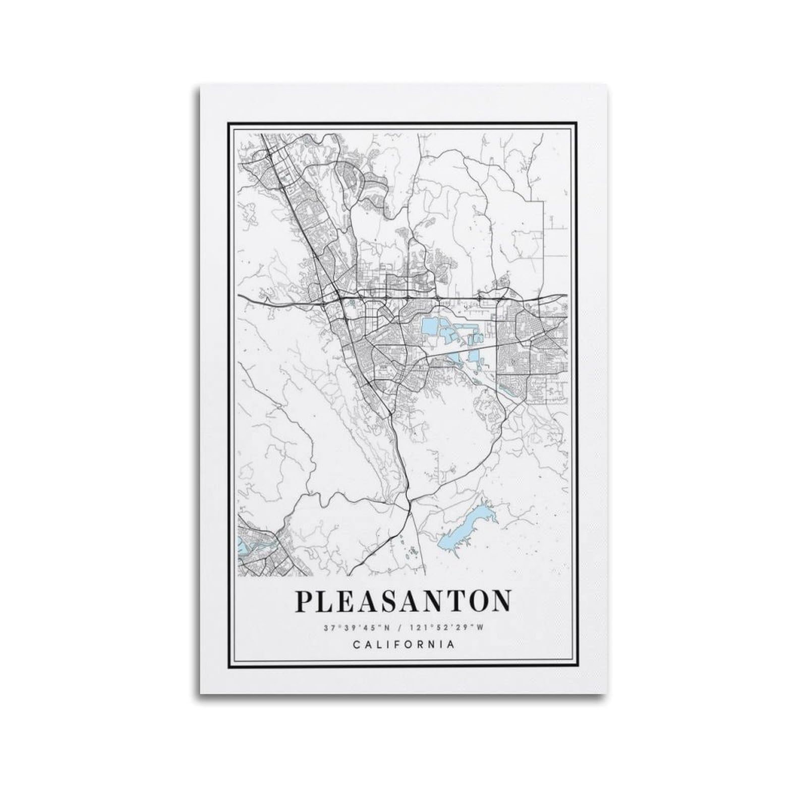 xiaoxiaoshen Pleasanton California Map Canvas Poster Wall Art Prints Room Aesthetic Murals Bedroom And Living Decorations 24x36inch(60x90cm)