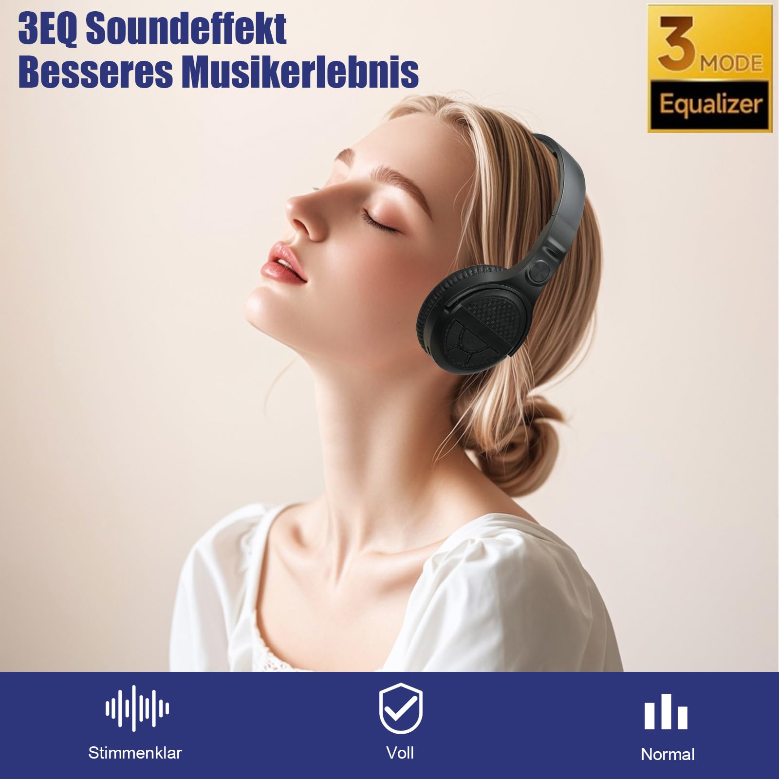 Kabellose TV-Kopfhörer für Senioren mit Großen Tasten, 2,4G Sender-Ladestation, Unterstützung Optischen/RCA/AUX-Ausgang Bluetooth-Over-Ear-Kopfhörer mit 3EQ-Modi, 30m Reichweite keine Audioverzögerung