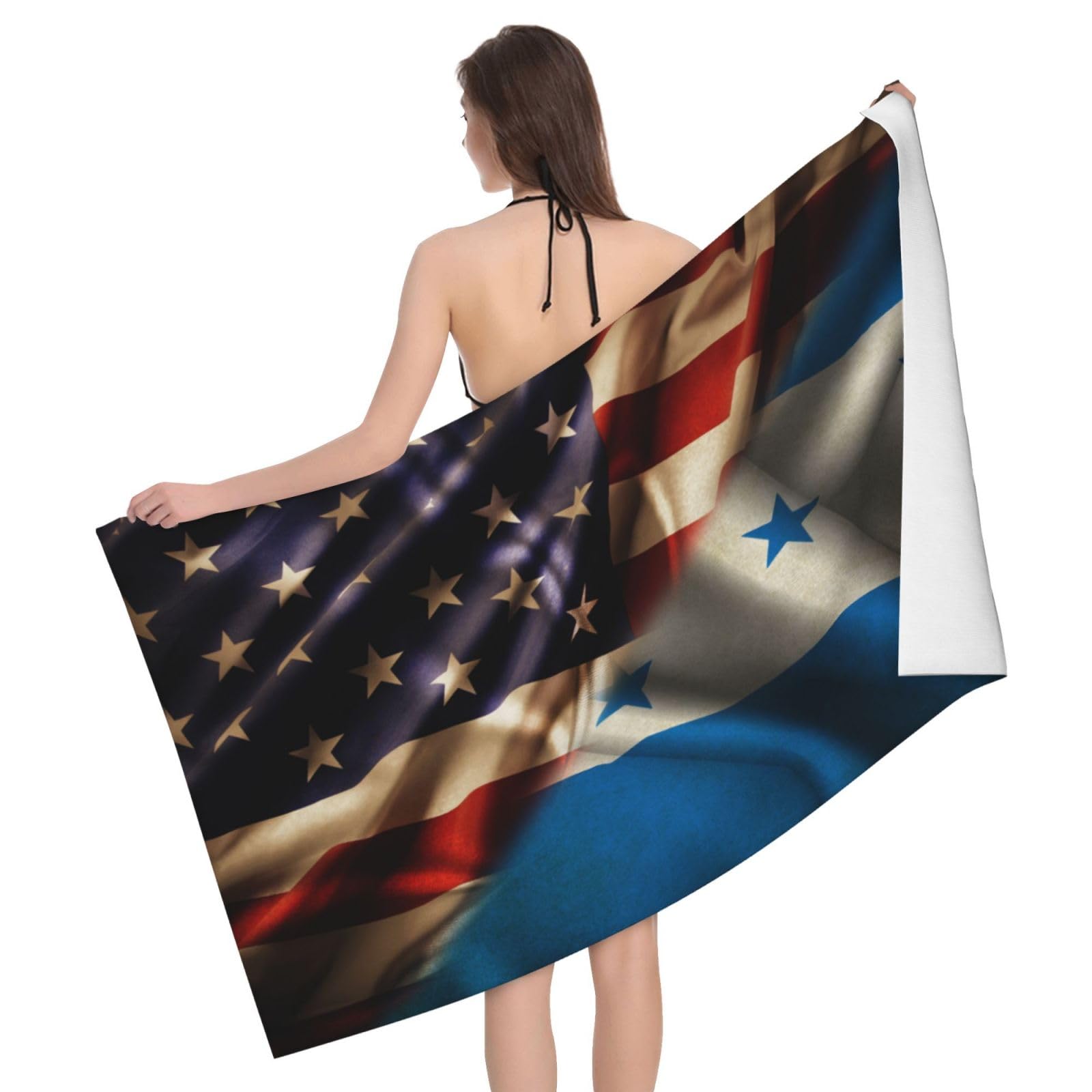 HLBSDM Microfiber Combined Honduras and USA Flag Beach Towel Quick Dry Soft Sand Free Beach Towels for Pool Swim Beach Lightweight Thin Towels