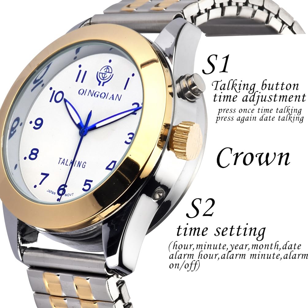 QINGQIAN English Talking Watch Suitable for The Elderly and Visually impaired for Men's Style
