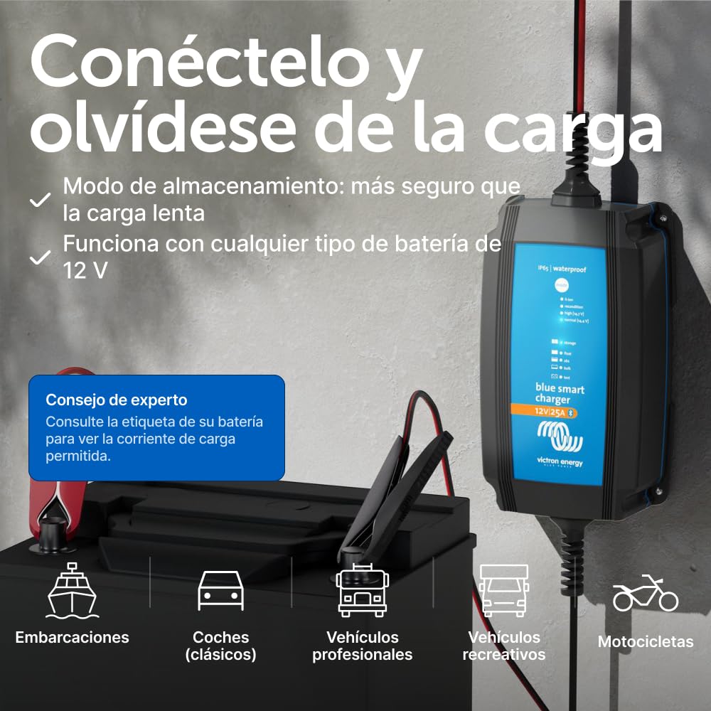 Victron Energy Blue Smart IP65 12-Voltios 25 amperios 230V, Cargador de Batería, Bluetooth (CEE 7/17)
