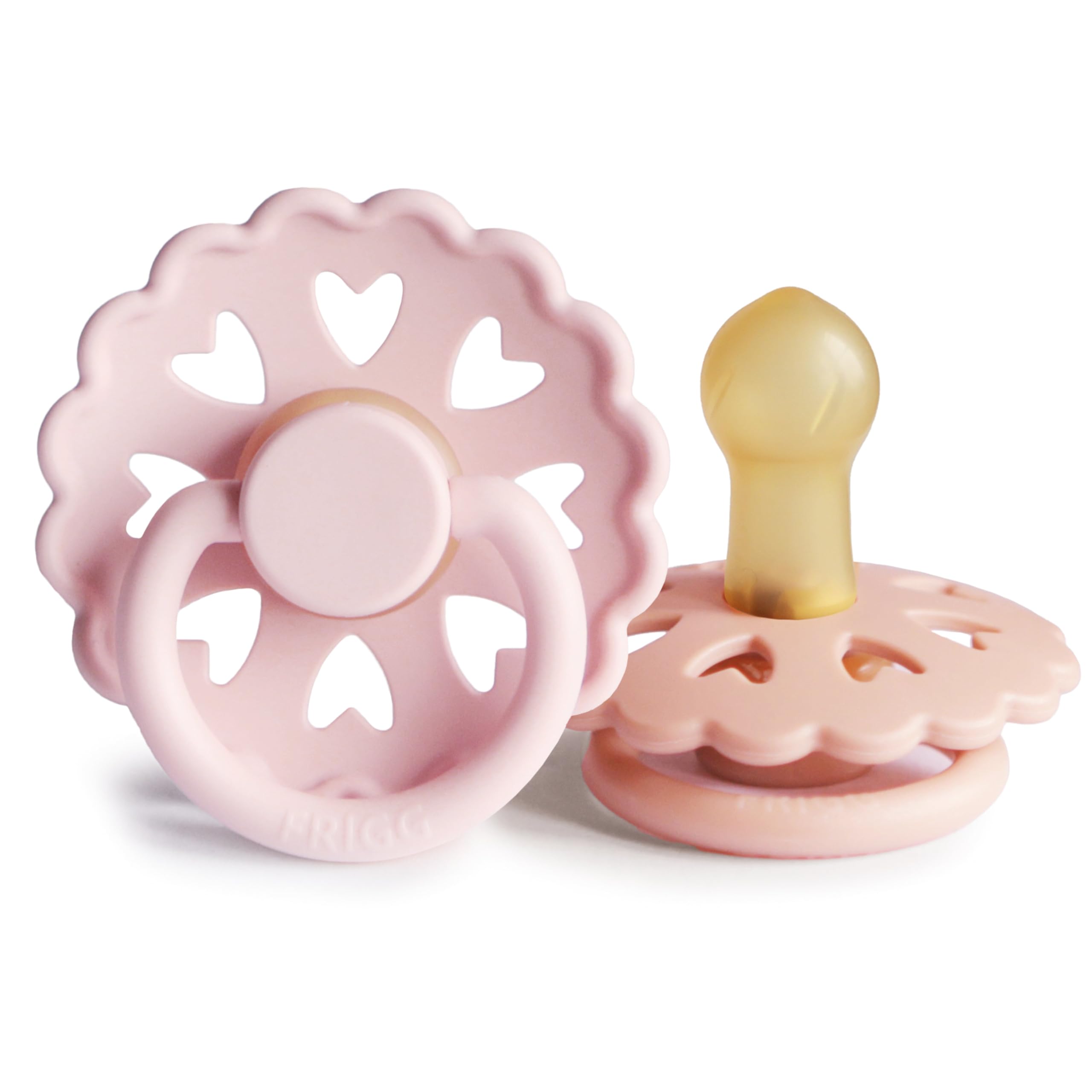 FRIGG Fairytale Schnuller 2 Packung | Latex Schnuller | BPA-Frei | Hergestellt in Dänemark | Symmetrischer Sauger in Kirschform (White Lilac/Pretty In Peach, Größe 1 (0-6 Monate))