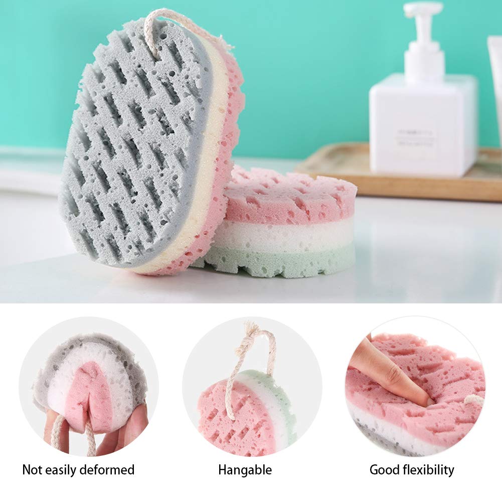 RRJ Bath Sponge for Adult, Soft Bath Massage Sponge with 2 Hooks Body Exfoliator Sponge for Women 4 Pieces 3