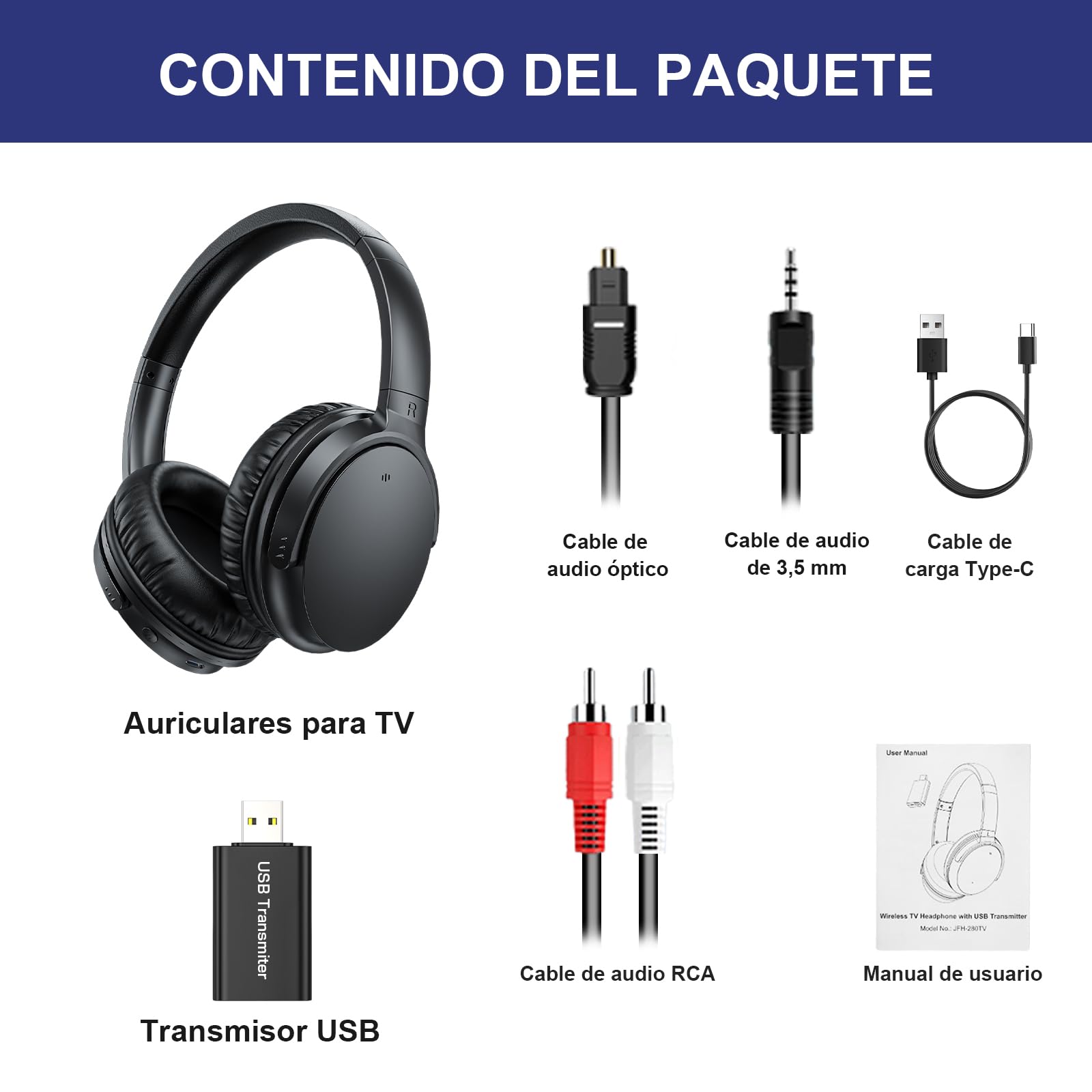 Auriculares TV Inalámbricos para Personas Mayores, AptX Baja Latencia TV Auriculares con Transmisor USB (Óptica/RCA/AUX/USB), Más Fuerte y Claro para Problemas Auditivos, 20H Autonomía, Plug & Play