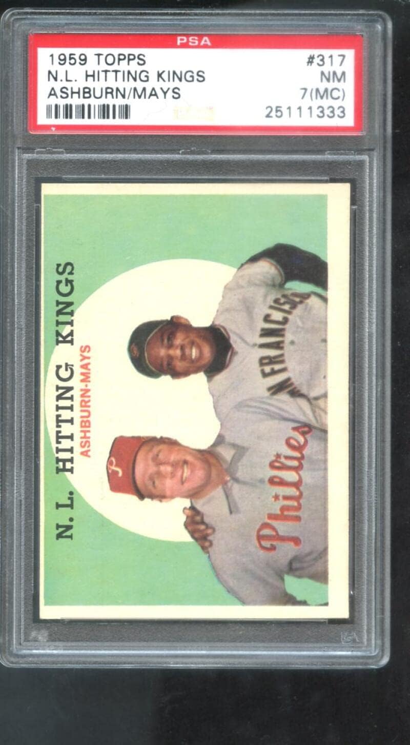 1959 Topps #317 N.L. Hitting Kings Willie Mays Richie Ashburn PSA 7 (MC) Graded Baseball Card MLB NL