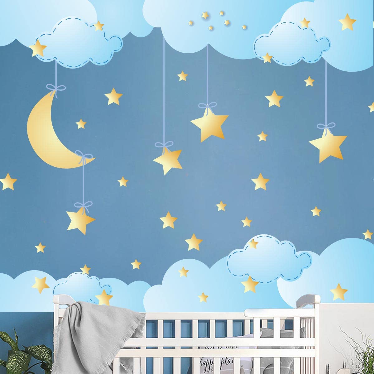 Children's Wall Stickers - Baby Room Decoration - Children's Bedroom Wall Sticker - Stars and Clouds in The Sky - H60 x L90 cm