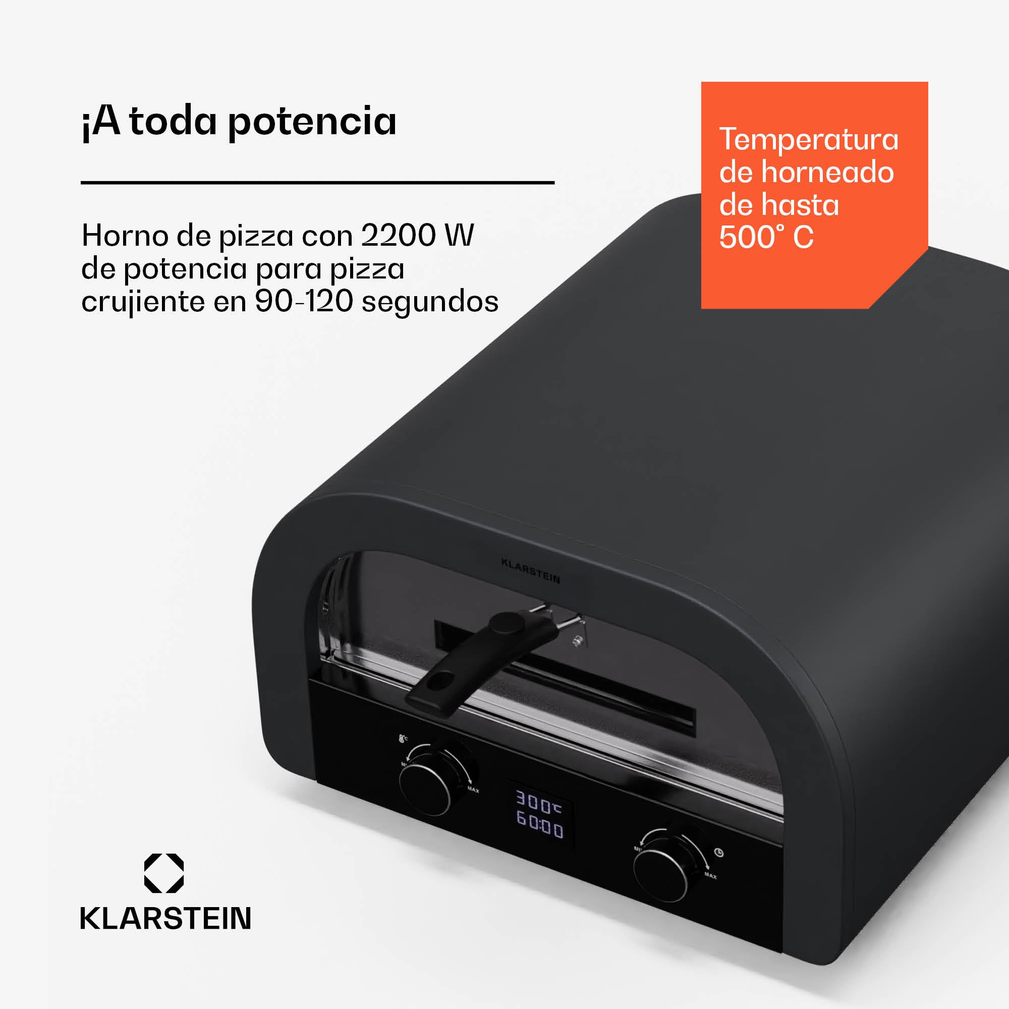Klarstein FornoVetro Horno Para Pizzas 2200W - Doble Resistencia, Control Digital de Temperatura y Tiempo, Piedra Para Pizza, Tapa de Cristal, Hasta 450°C, Diseño Compacto Exterior