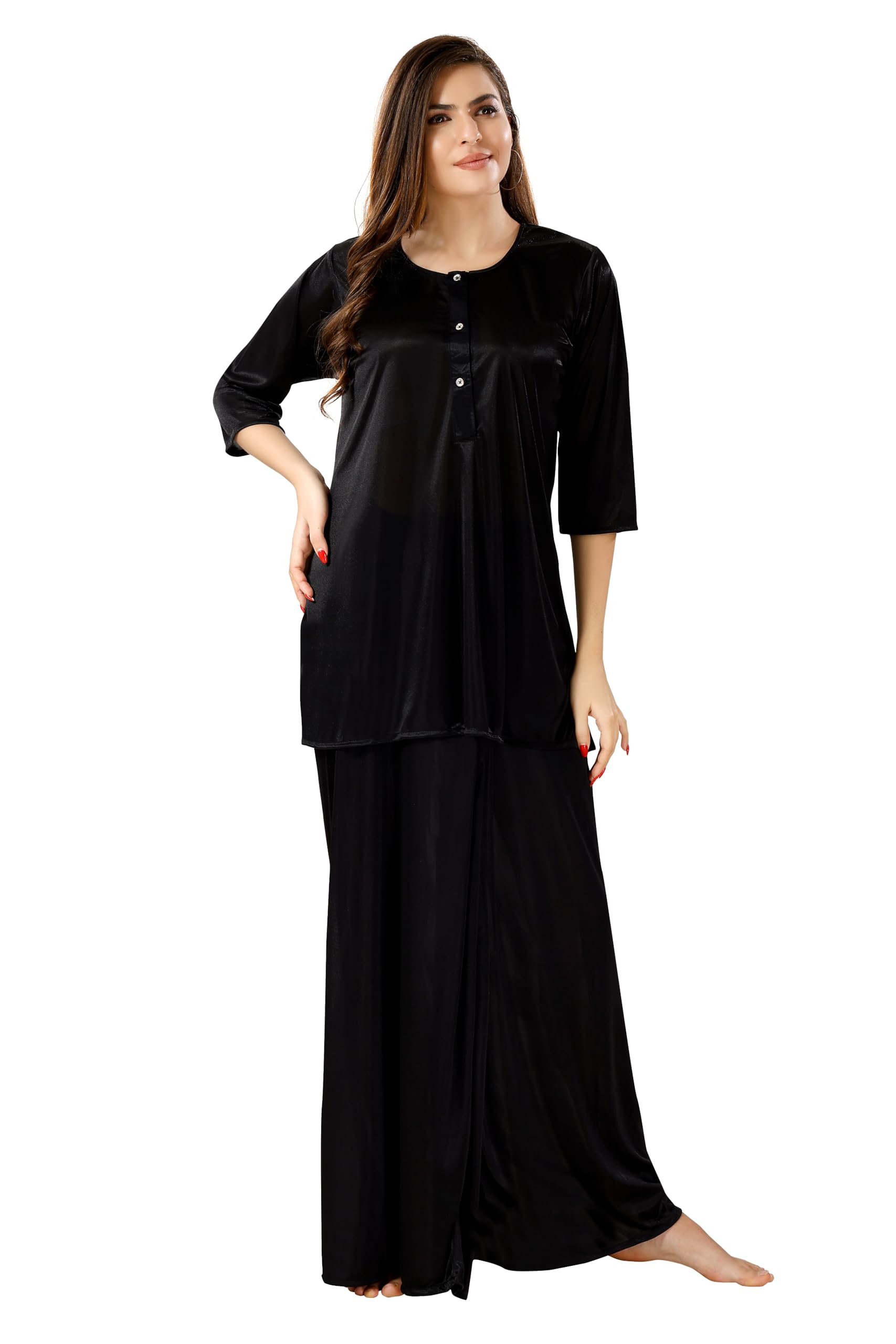 Play LoungewearClassic Indian lungi Kurta Set for Women | Front Buttoned top | Long Sleeves | Soft Satin Fabric