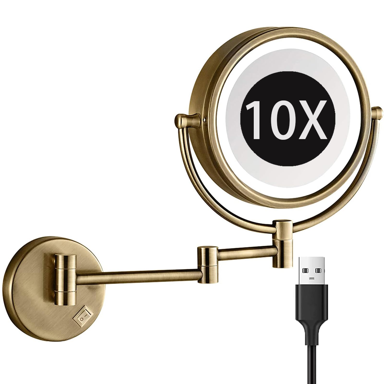 Miroir grossissant double face LED 8,5'' extensible miroir maquillage mural lumineux salle de bain
