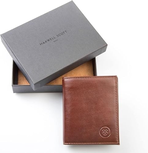 Vista 6 de Maxwell Scott Mens Luxury Leather Bifold Wallet with Coin Pocket The Rocca Classic Small Pocketbook Cards Holder Tan Brown