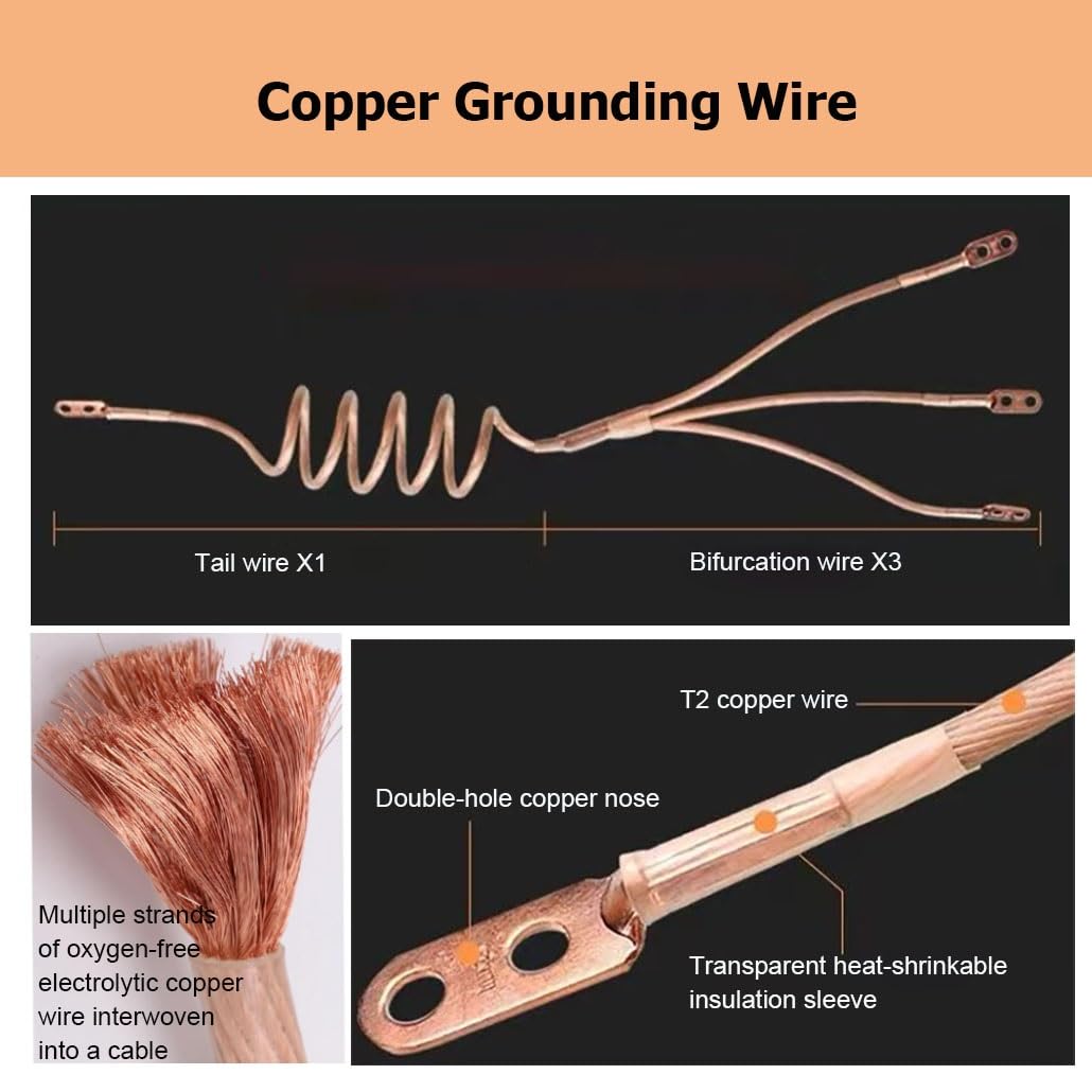 Genérico Cable de Puesta a Tierra de Alta tensión de 10 kV con 3 Varillas/Postes de Puesta a Tierra, Cable de Cobre Blando Transparente de 25 mm² para Salas de distribución eléctrica (Verde, 1,0