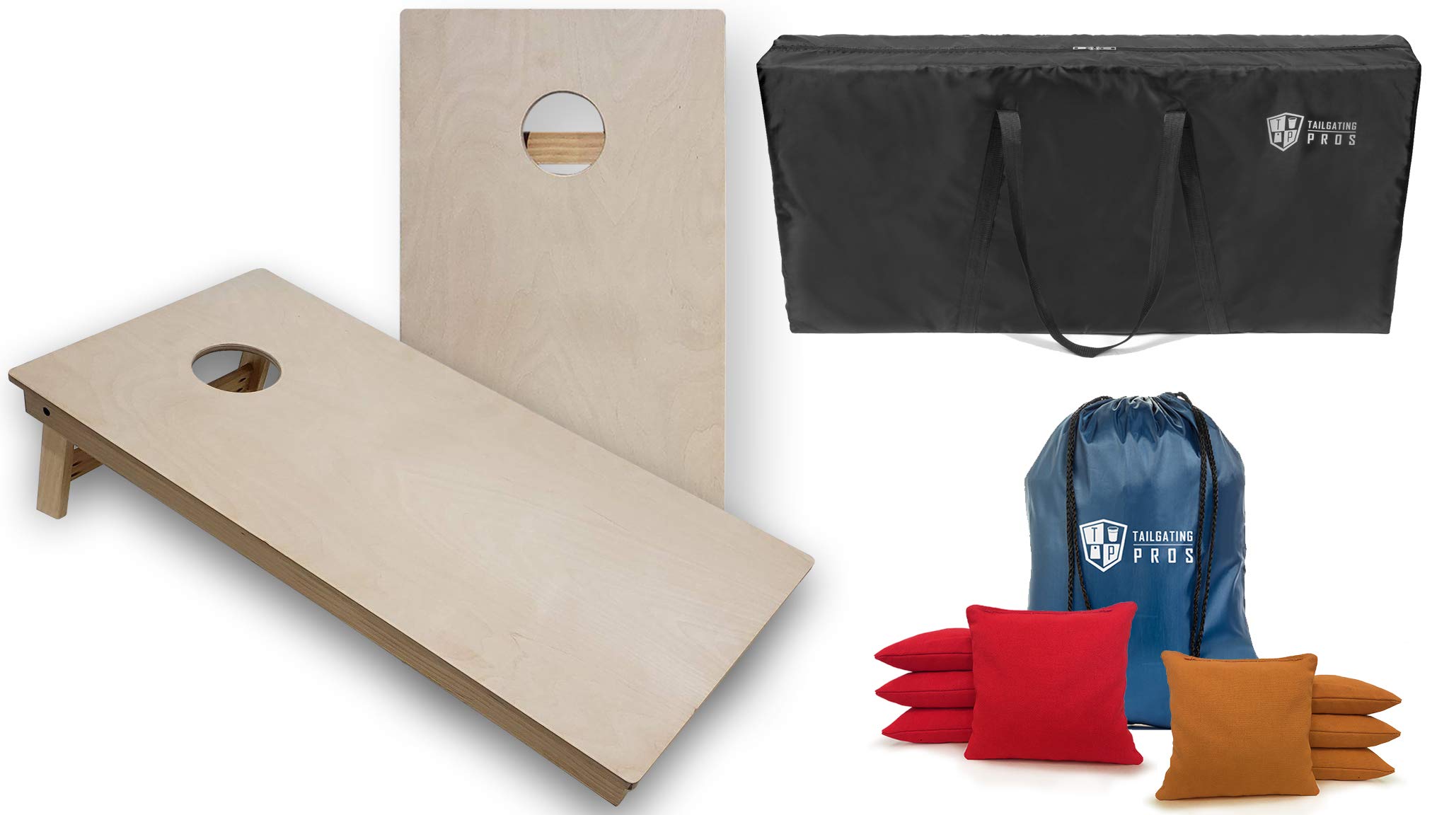 Tailgating Pros Tournament Grade Cornhole Game- Includes Set of Two Professional 4'x2' Regulation Baltic Birch Cornhole Boards, Carrying Case, and 8 Cornhole Bags– Optional LED Lights
