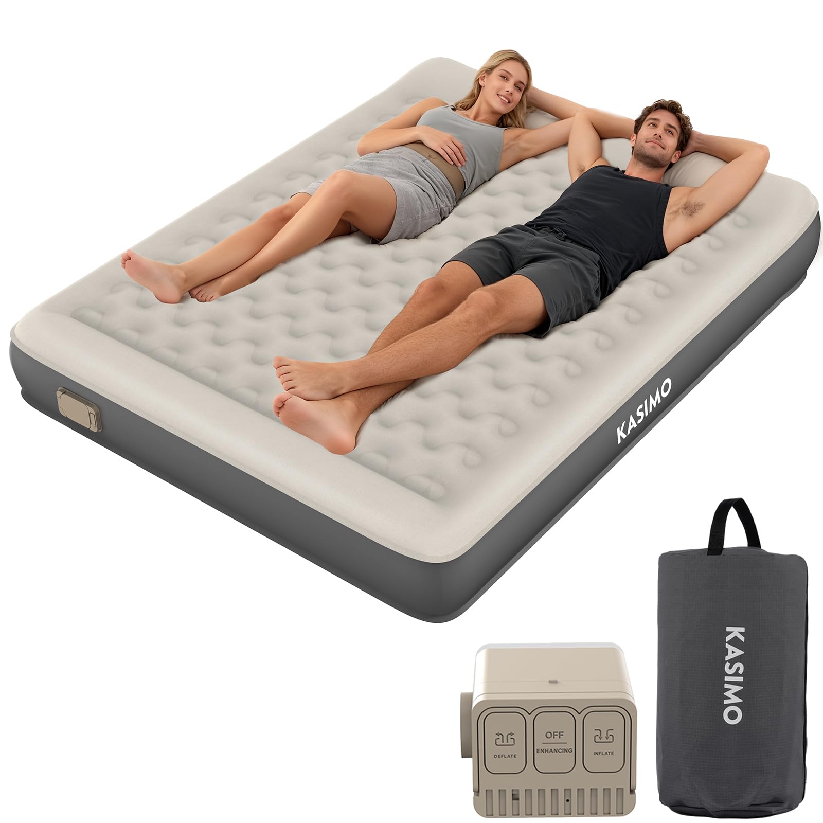 KASIMO TPU Luftmatratze selbstaufblasend, Luftbett 2 Personen, Gästebett mit integrierter Elektrischer Pumpe, aufblasbare matratze mit Kissen, luftmatratze 190x150x22cm für Gäste zu Hause und Camping