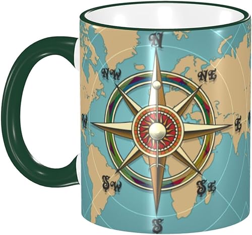 vintage wind compass Coffee Mug Coffee Cups Ceramic with Handle,Tea Cups Mug tazas para cafe Drinking Cups Gifts for Women Men,Unique Coffee Mugs