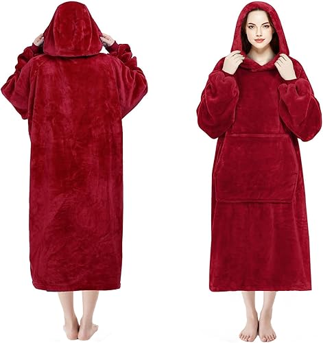 Miniatura 2 de Manta con capucha de 47 pulgadas de largo, manta de sherpa grande, cómoda sudadera con capucha de gran tamaño con bolsillo grande para hombres,