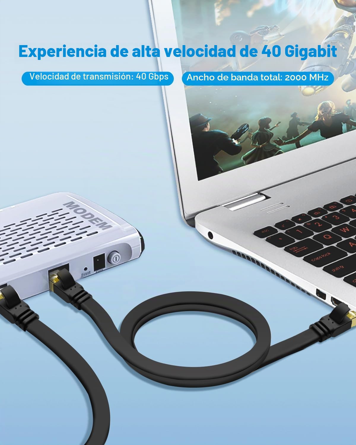 Yauhody Cable Ethernet 1M Cat 8, Cable de Red Plano 40Gbps 2000MHz de Alta Velocidad Blindado Gigabit RJ45 Cable Lan para PS5, Xbox, Router, TV, Switch, Módem, Más rápido que Cat7 (Negro)