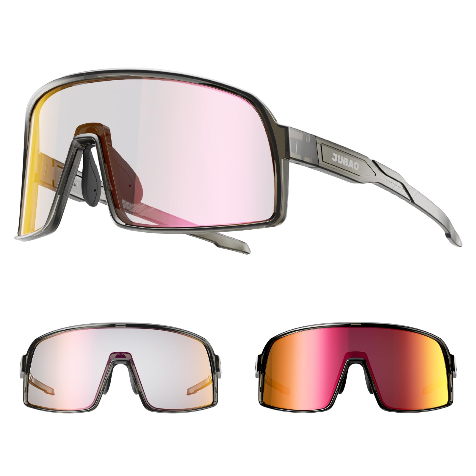 JUBAO Photochromic Cycling Glasses for Men Women, TR90 Unbreakable Frame Clear Sports Glasses UV400 Protection for Cycling Running Golf
